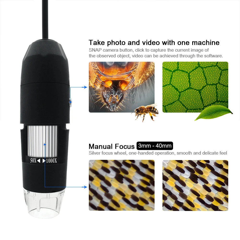 1000X USB цифровой микроскоп Лупа с подставкой OTG функция эндоскоп 8 Светодиодный светильник увеличительное стекло 1000X увеличение