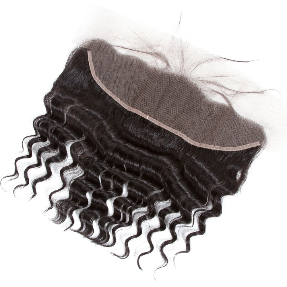 QT Malaysian Hair Loose Deep Wave Lace Frontal Closure Ear to Ear Pre Plucked 13x4 Swiss Lace Natural Color Remy Hair