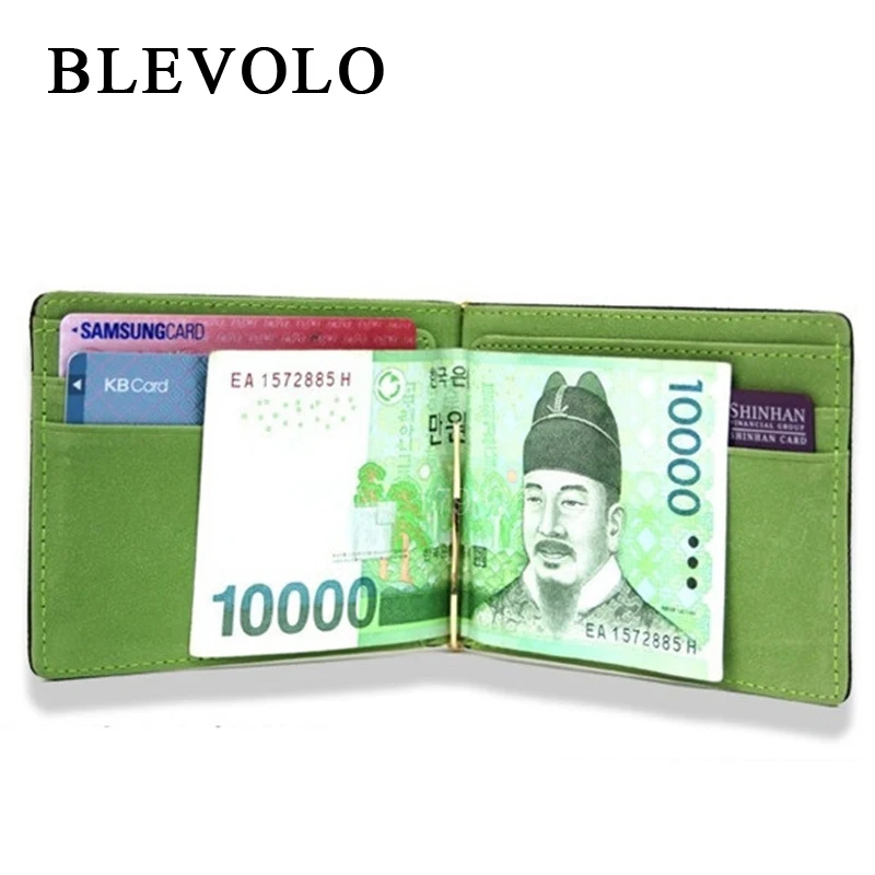 BLEVOLO Brand Men Wallet Short Skin Wallets Purses PU Leather Money Clips Sollid Thin Wallet For Men Purses 4 Colors