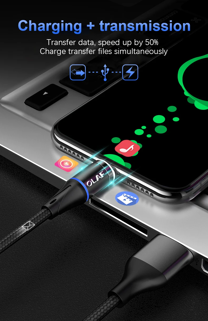 1M LED Magnetic Cable& Micro USB Cable& USB Type C Cable Nylon Braided Type-C Magnet Charger Cable for iPhone Samsung S10 S9