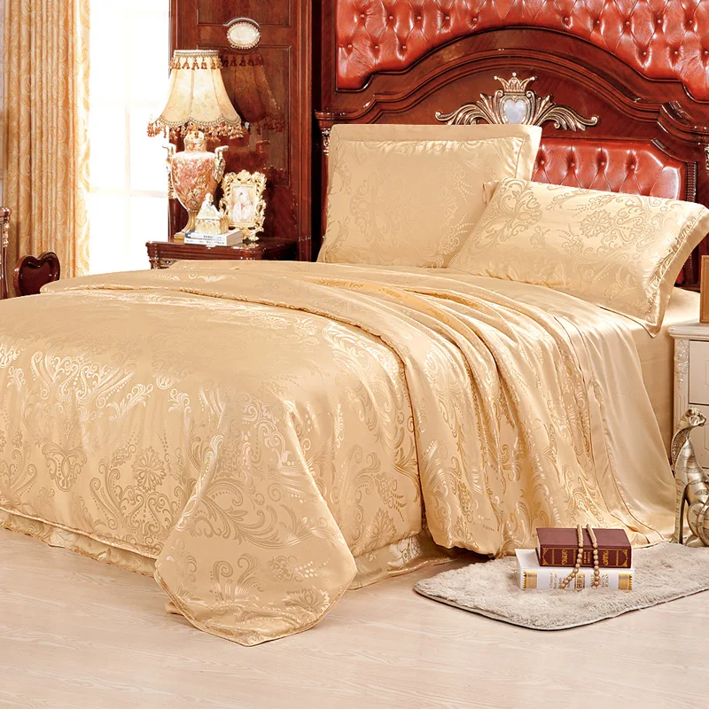 

100% mulberry silk bedding set bed sheet duvet cover queen King size flower design 4pcs set pure Satin home textile