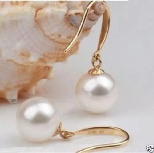 

NATURAL WHITE 10-11 MM AAA SOUTH SEA PEARL DANGLE EARRING 14K YELLOW GOLD r