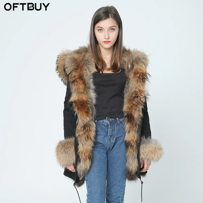 OFTBUY, новинка, шуба, парка, зимняя куртка, пальто, женская парка, большой воротник из натурального меха енота, длинная верхняя одежда из натурального Лисьего меха