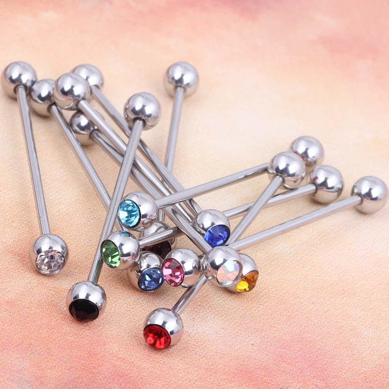 Industrial Scaffold Barbell Ear Piercing Bar Surgical Steel With Gem BALLS 38mm Long Double