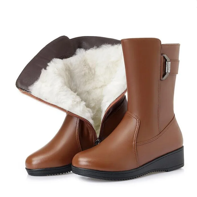 Brown wool inside Новые модные женские ботинки со стразами; сезон осень-зима; удобная женская теплая обувь; нескользящая модная обувь; Ботинки martin; большие размеры - Цвет: Brown wool inside
