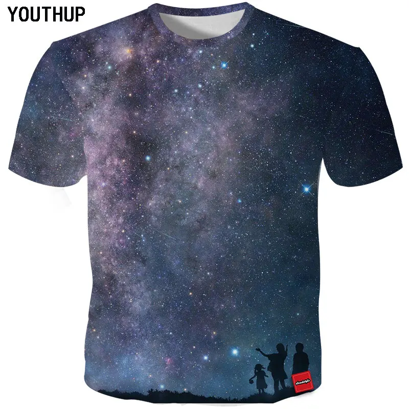 YOUTHUP 2019 New Design Men T Shirts 3D Print Starry Sky Summer Tops Tees Short Sleeve Fashion T-Shirt Streetwear Plus Size | Мужская