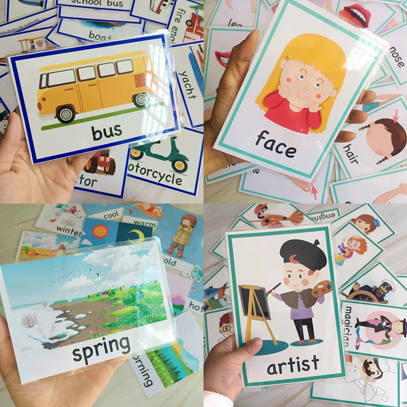Jogos de Aprendizagem Cartões de Alfabetização Ddwe Tempo Profissão Corpo Tráfego Cognitivo Inglês Toy Kids Flash Palavra Bebê Cartão Educacional - 4 Weddings & Events
