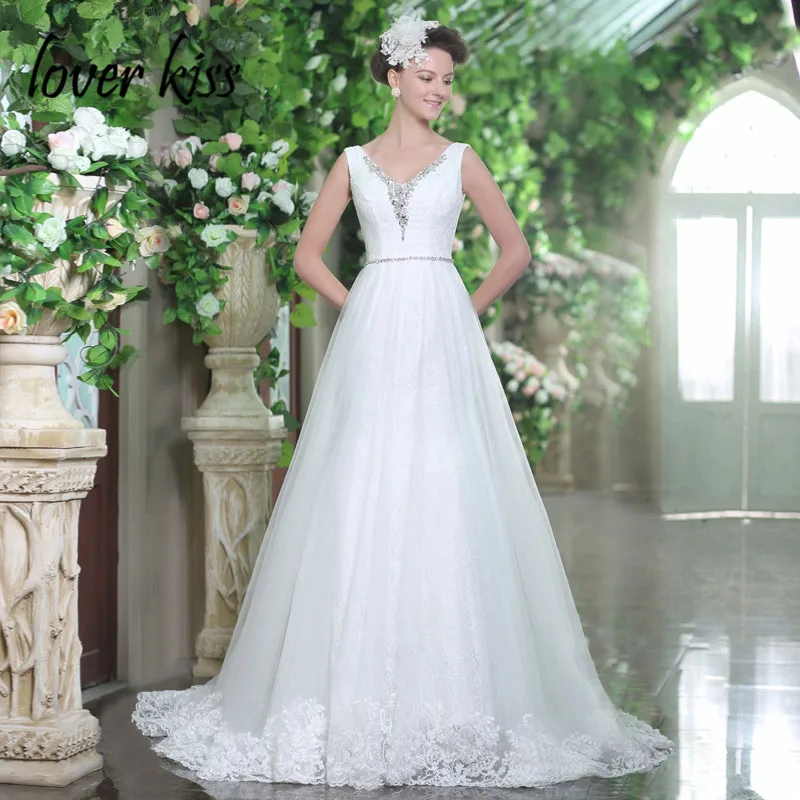 Lover Kiss Vestidos de Noiva Элегантные линии богемное свадебное платье Кружева Свадебные платья с бисером платья на заказ casamento халат marier - Цвет: Белый