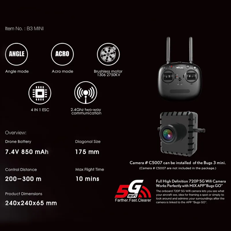 MJX B3 Bugs 3 мини Радиоуправляемый Дрон бесщеточный Квадрокоптер с 1306 двигателем 2750KV