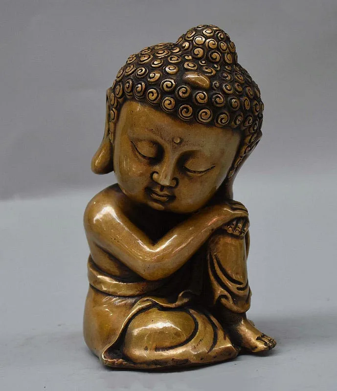 

6" Chinese Buddhism Copper Bronze Sakyamuni Shakyamuni Sleeping Buddha Statue
