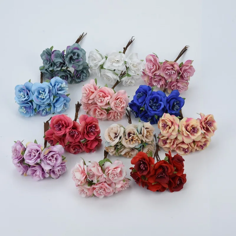 

6pcs/lot DIY wedding decoration christmas Valentine's Day fake artificial flowers new Year stamen gifts rose bridal bouquet
