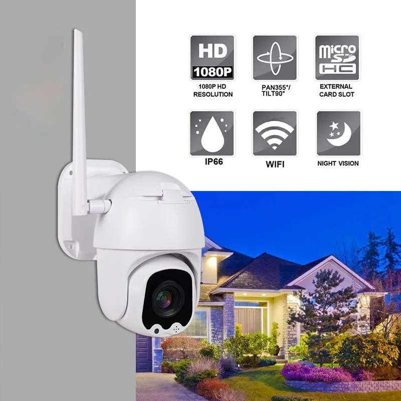 2MP PTZ Wireless Wifi CCTV Camera Outdoor 4xZoom High Resolution V380 Two Way Audio Wifi Video Surveillance Security Camera IR 4