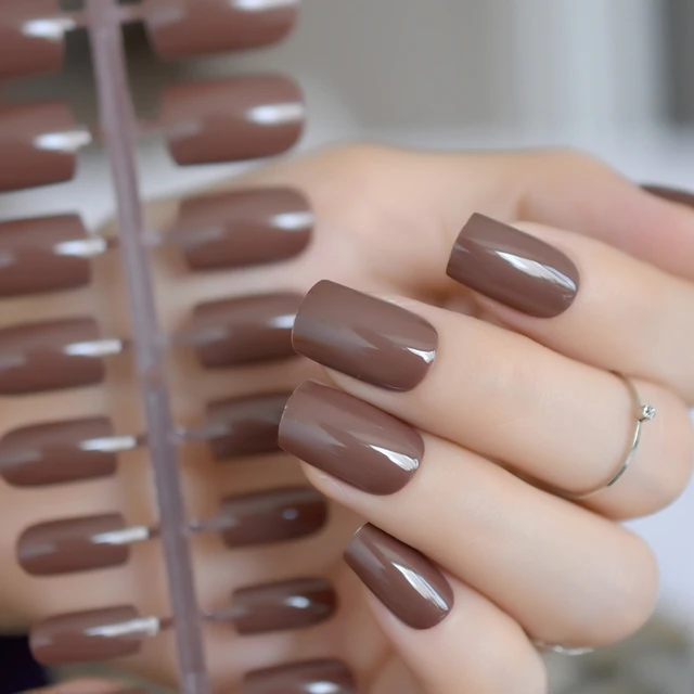 Coffee Brown False Nails Tip Chocolate UV Effect Fake Nail