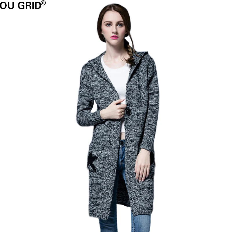 Plus Size L 5XLGray Knitted Sweater Cardigans 2016 Autumn Winter Women Clothing Fashion HoodedPockets Design Casual Cardigans