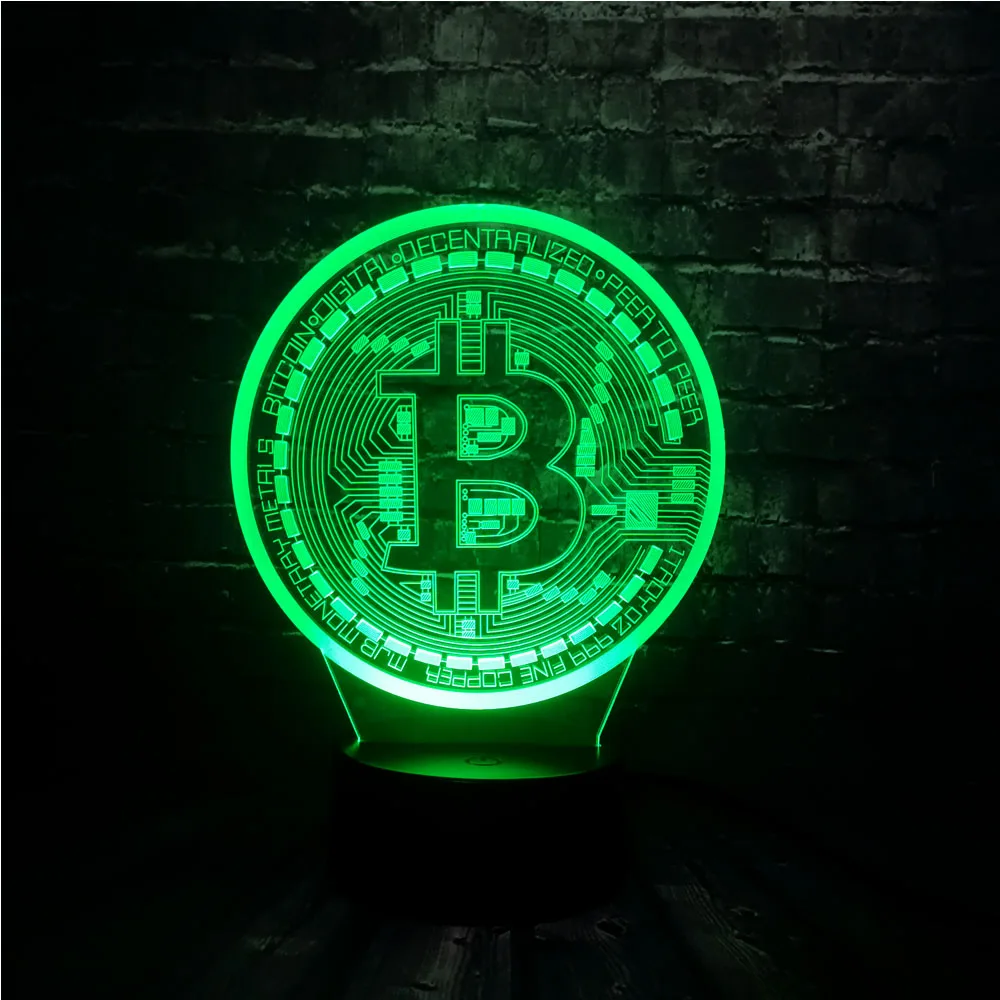 

New 3D Illusion LED 7 Color Change USB Base Luster Acrylic Panel Bitcoin Room Decor Bedside Night Mood Lamp Holiday Friend Gift