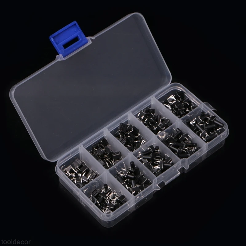 

200PCS 6x6mm Tactile Push Button Switch Micro Momentary Assortment Kit 10 Value 4 Pins -B119