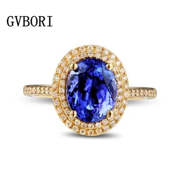 

Luxury 2017 Wedding Ring GVBORI 18K Gold & Natural Tanzanite Gemstone Ring For Women Diamond Ring Fine Jewelry Valentine