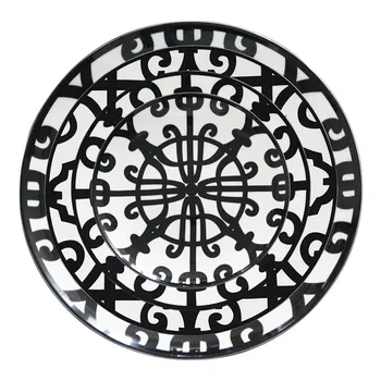 

Ceramic Plate Round Tray Black Dish Food Container Western Restaurant Geometric Figure Steak Plate Salad Tray Home Cutlery 1pcs