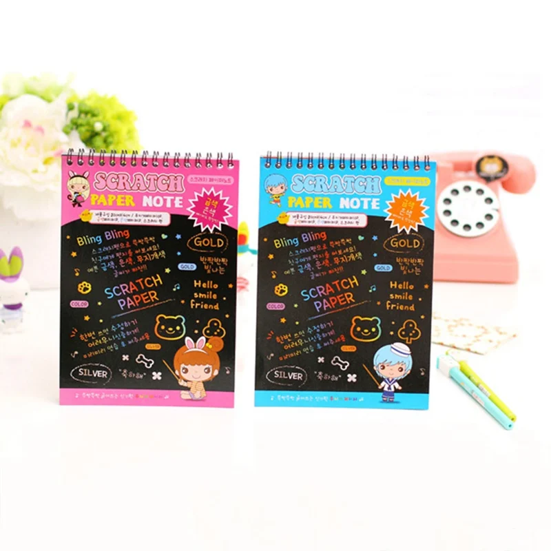

1 Pcs Wonderful Color Scratch Notebook Black Cardboard Creative DIY Drawing Sketch Notebook School Supplies Color Random