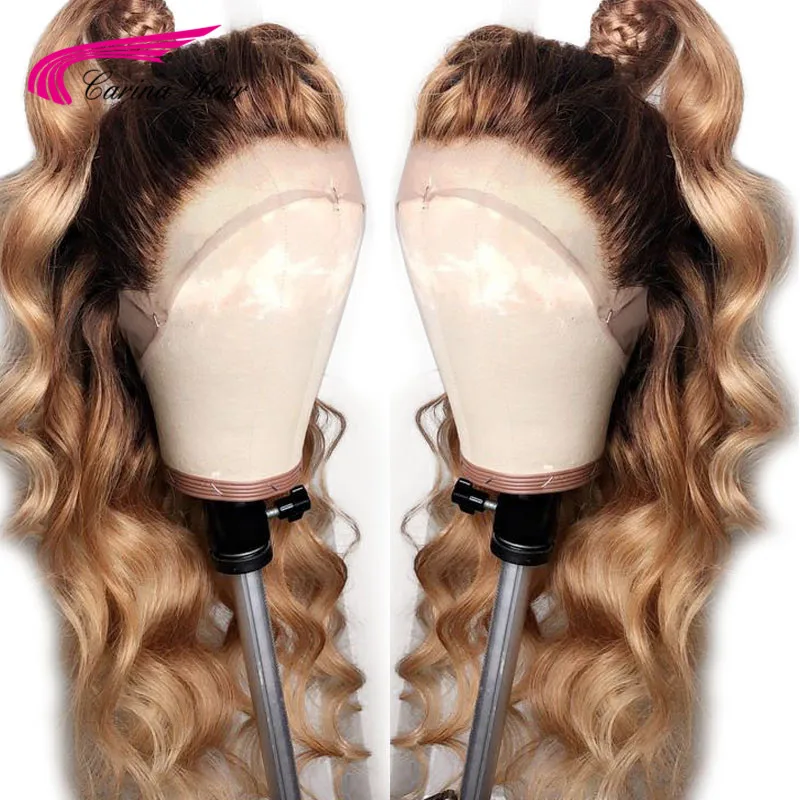 

Carina #4/27 Lace Front Human Brazilian Remy 13*3 Lace Front Wig With Black Dark Roots Loose Wave With Baby Hair