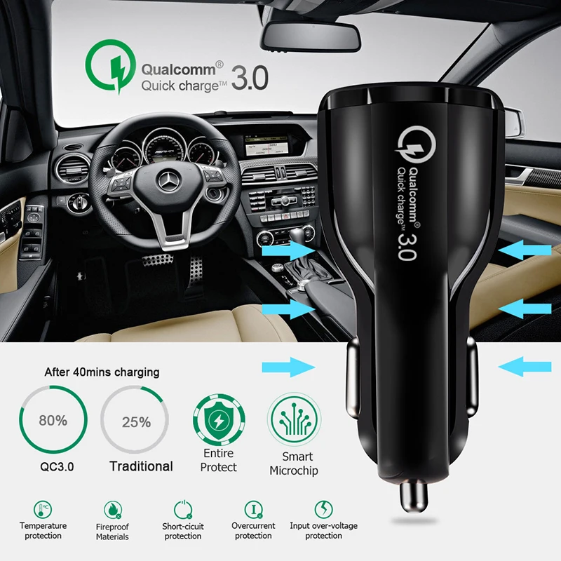 VicTsing Car Charger Quick Charge 3.0 30W Dual USB Ports 3.1A Car Adapter Quick Charger for iPhone for XIAOMI Cigarette Lighter  (12)