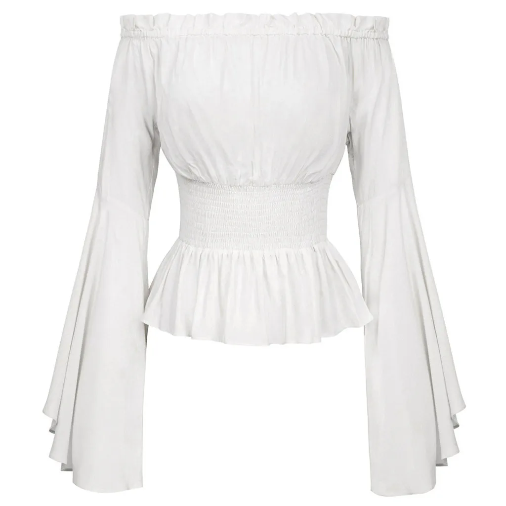

Womens Tops And Blouses Vintage Flare Sleeve Blouse Women Tunic Off Shoulder Ladies Tops For Women 2019 Korean Fashion Clothing