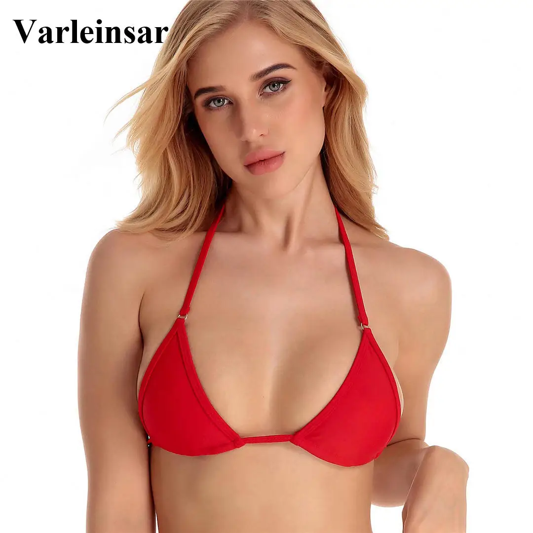 

2019 Bather Red halter String tie Bikini Top Sexy two pieces swimsuit female swimwear women bathing suit swim Top V537R