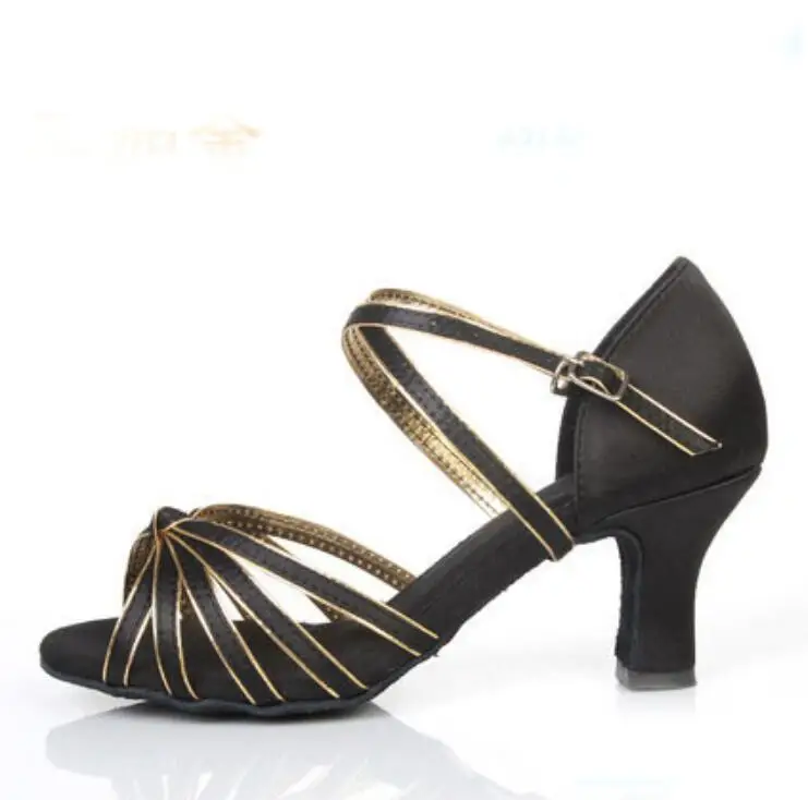 Женская обувь для латинских танцев, женские кроссовки для девочек, танцевальная обувь для женщин, танцевальная обувь для джаза, бальных танцев, сальсы, 6 цветов, около 5 см/7 см, A01D - Цвет: black gold  7cm