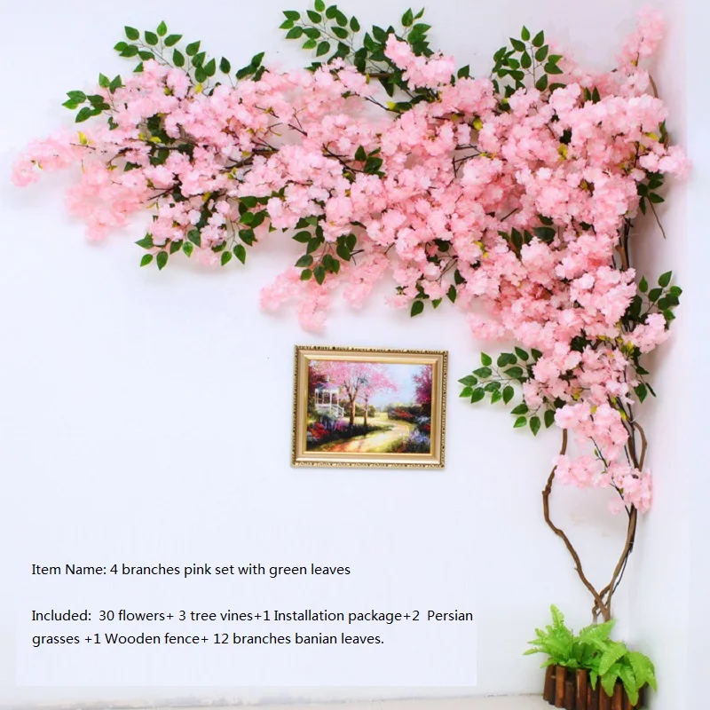 Artificial Cherry Blossom Tree Wall Pipe Interior Decoration