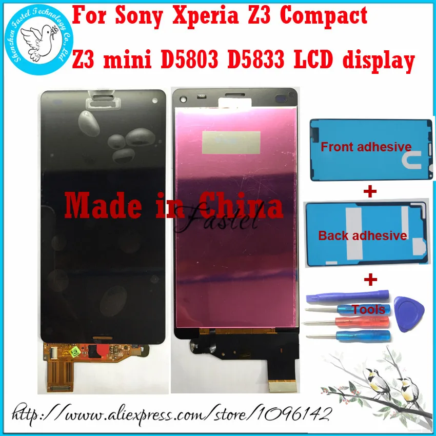 For Sony Xperia Z3 Compact Z3 mini D5803 D5833 Mobile Phone High quality LCD Display + Touch Screen + Free adhesive + Tracking