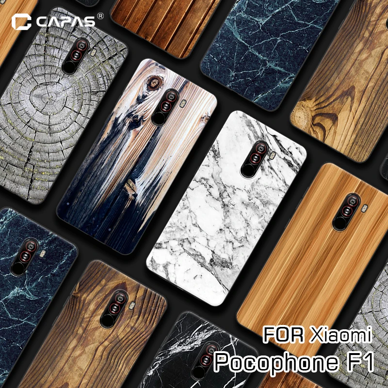 Для Xiaomi Pocophone F1 чехол силиконовый мягкий ТПУ деревянный камень с узором для