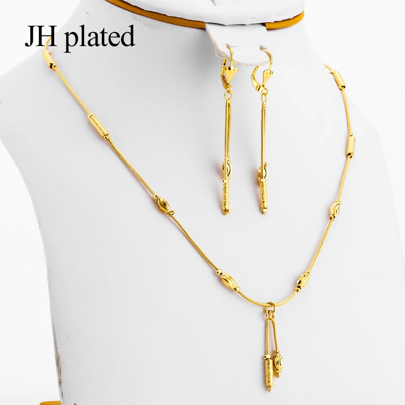 

JHplated African Indian Jewerly Fashion Ball Jewelry Gold Color Small Beads Necklace Earrings for Women/Girls gift