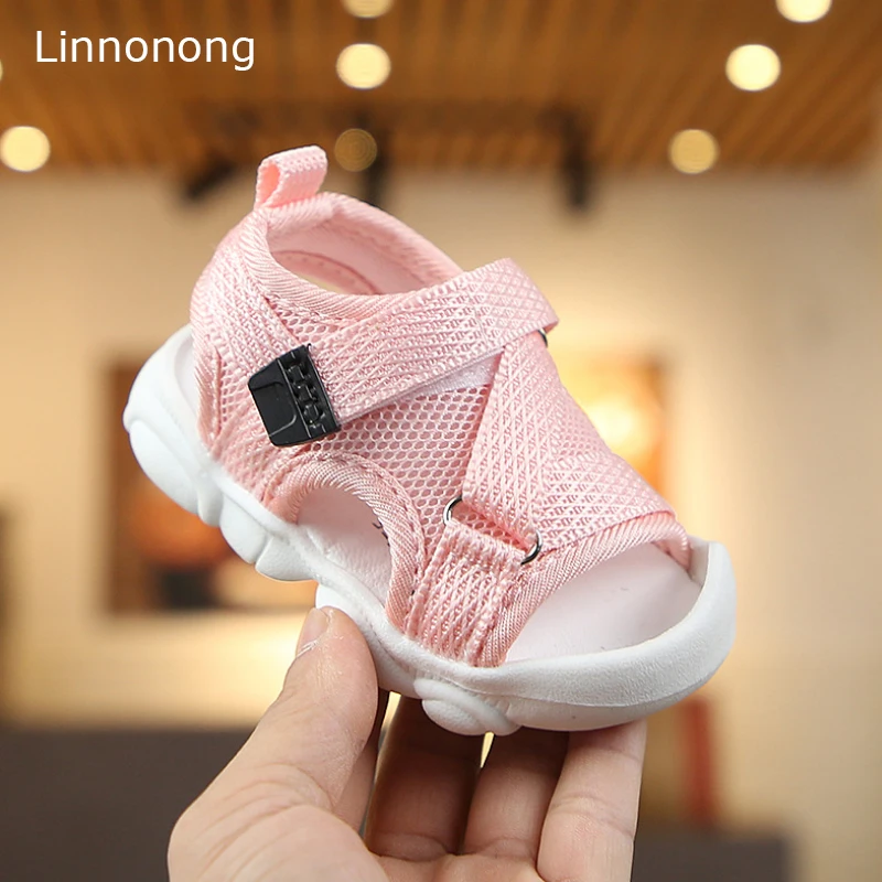 

Linnonong 2019 New Children Beach Sandals Fashion Girls Toddler Shoes for Boys Cute Solid Soft Topsietoe Baby Mesh Sandals 15-25