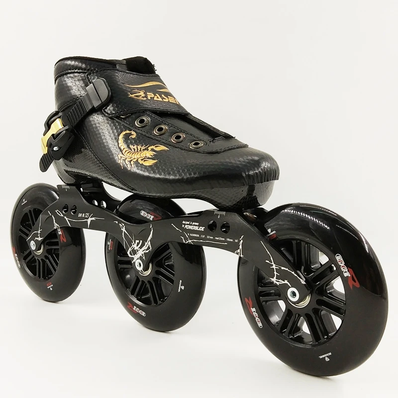جديد 2017 النساء الرجال التزلج السريع pasendi 3x125 الكربون إطار أحذية الكبار كبيرة 3 عجلات تزلج مضمنة الألياف