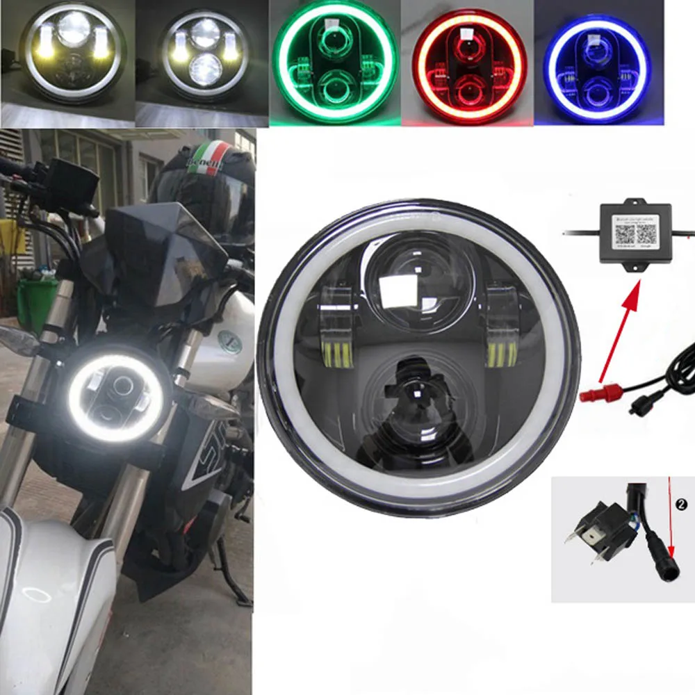 

5.75 inch LED Headlight RGB halo Daymaker 5 3/4'' 40W Headlamp with Bluetooth Remote RGB Angel Eyes for Harley Davidson