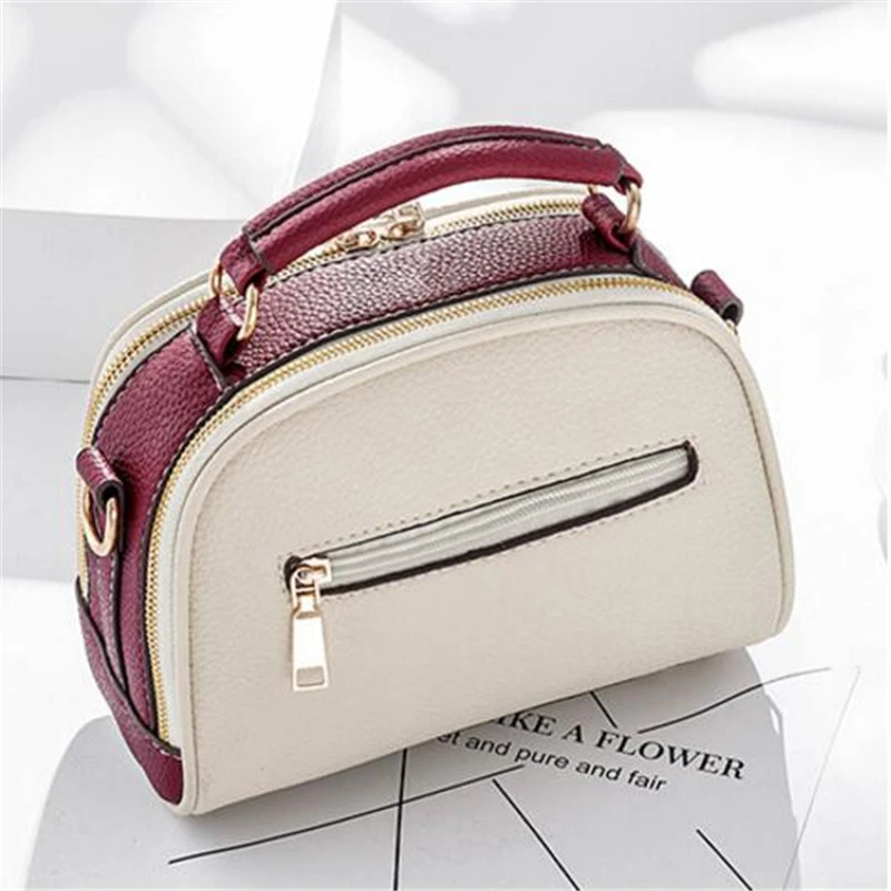 Hot Small Contrast Color Top-Handle Bag Women Crossbody Bags Phone Purse Fashion Single Shoulder Zipper PU Leather Bags