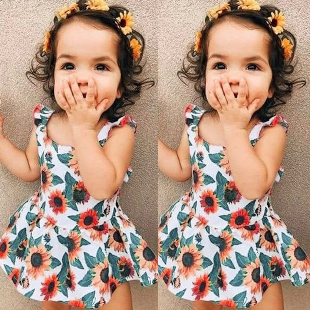 

Girl set 2019 Toddler Kids Baby Girls Outfits Clothes Sunflower Print T-Shirt Vest+Shorts Set