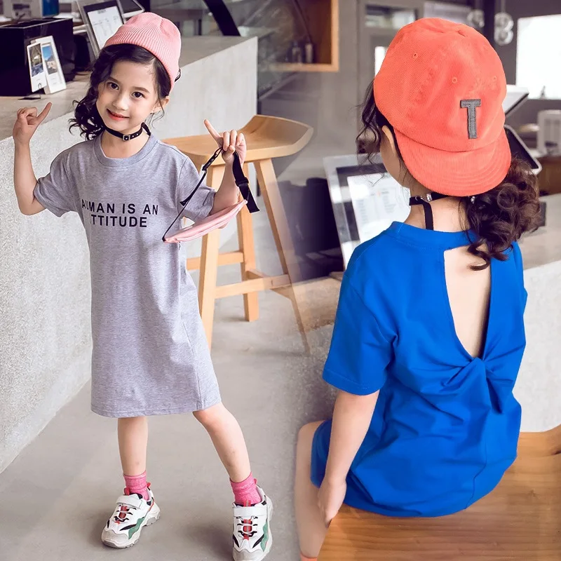 

New 2019 Children Long T-shirt Kids Cotton Dress 2019 New Loose Summer Toddler Girl Dresses Fashion Style Letters Casual,#5161