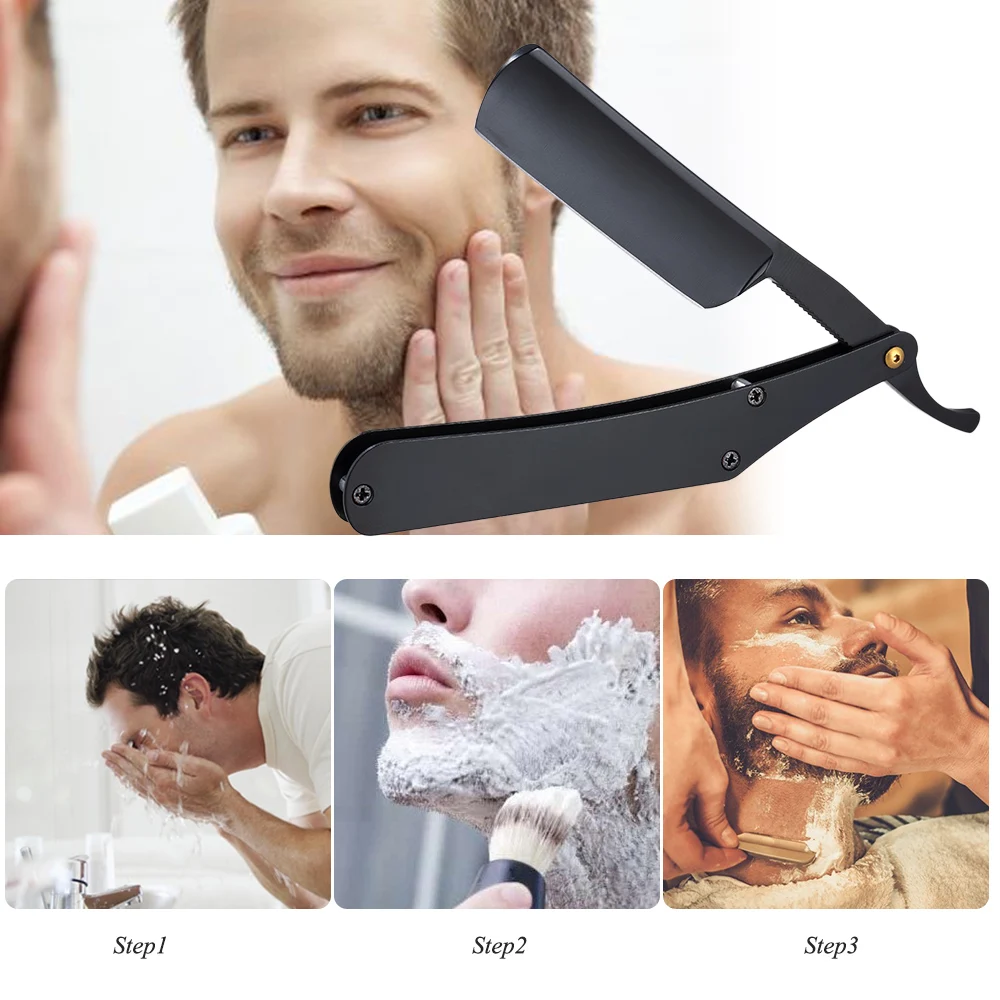 Stainless Steel Razor Straight Edge Barber Razor Folding Shaving Knife