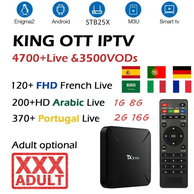 

TX3 mini Android 7.1 Smart TV BOX 2GB 16GB Amlogic S905W Quad Core Set top box with 1 Year KING OTT IPTV 4 France German Nordic