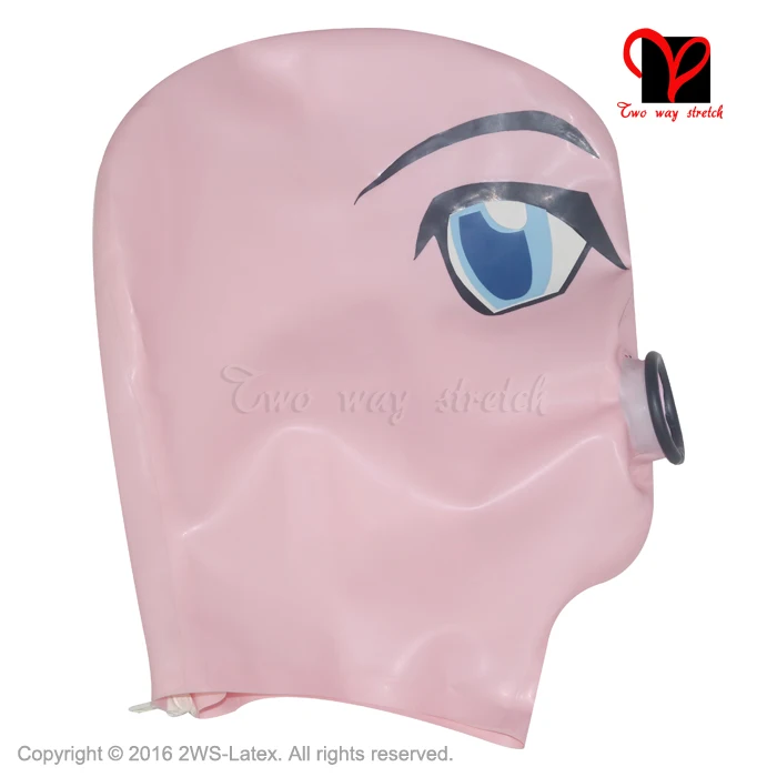 Sexy Latex Hood Oral Mouth Condom Make Up Big Eyes Rubber Penis Sheath 