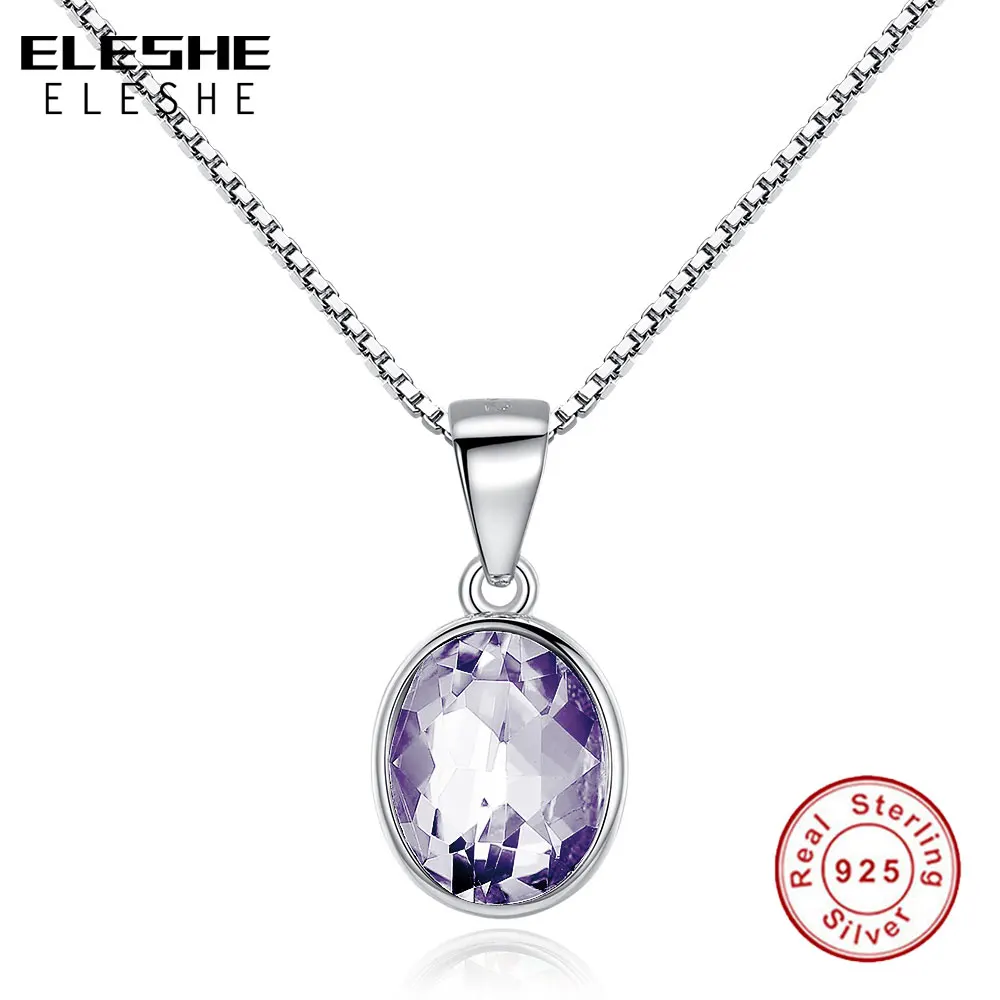 ELESHE Authentic 925 Sterling Silver Purple Stone Cubic Zirconia 45CM Pendants & Necklaces for Women Sterling-Silver-Jewelry