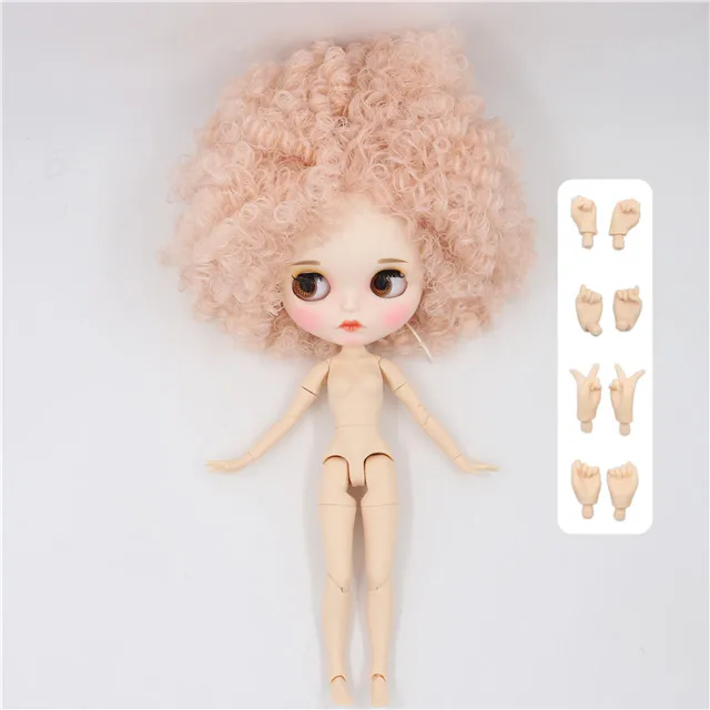Ледяная фабрика blyth кукла 1/6 bjd белая кожа сустава тела бледно-розовый афро волосы, матовый лицо резные губы 30 см BL2352 - Цвет: doll with hand B