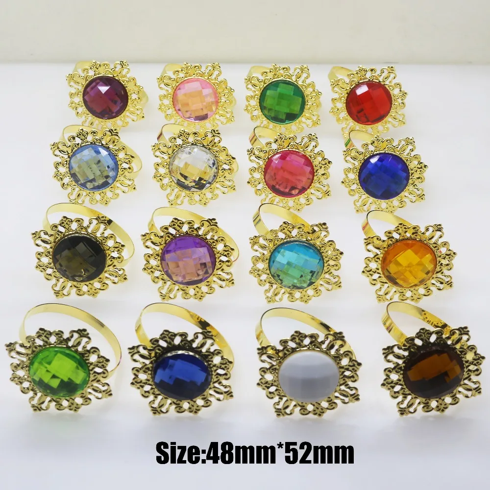 

Gold Design Ring 5pc/lot 48*52mm Colorful Acrylic Diamond Napkin Rings Wedding Banquet Christmas Table Decoration