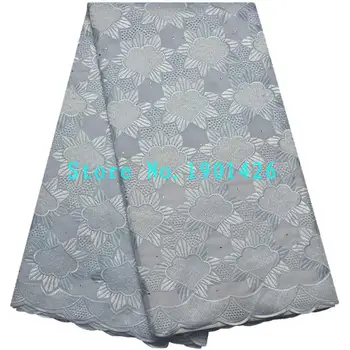 

Hot sale African French lace fabric white With stones Embroidered Flower design cotton Swiss lace fabric for bridal dress XYX263