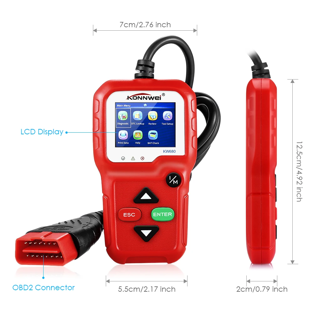 Konnwei KW680 может OBD2/EOBD(система бортовой диагностики универсальных автомобильных сканеров