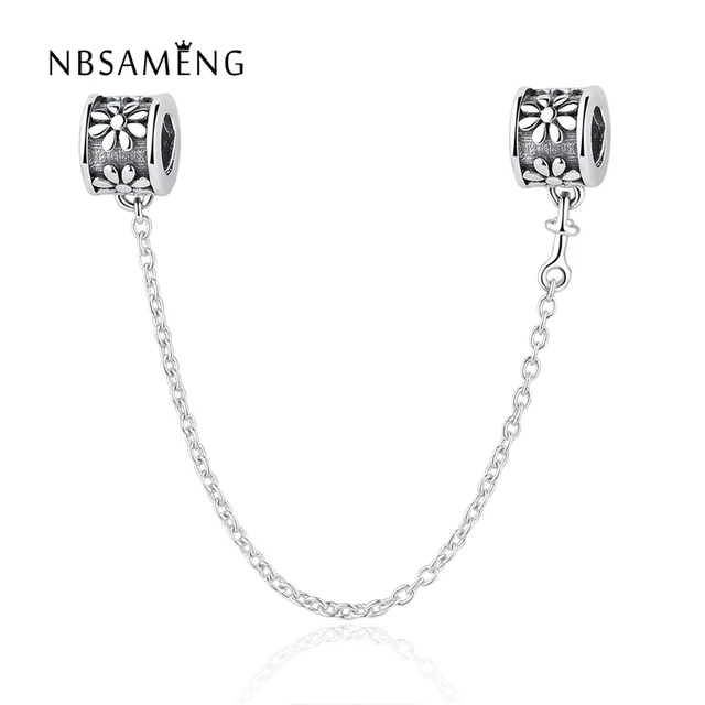 Authentic 925 Sterling Silver Thread Bead Charm Vintage Floral Safety