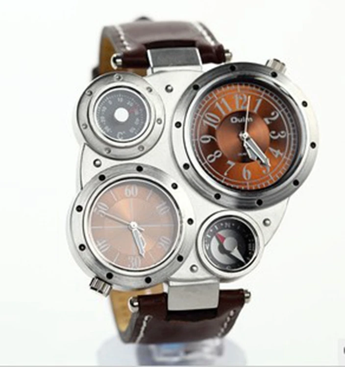 

Brand Fashion Brand Multi-Function Military Sports Watch for Men With 2 Round DiaL Dual Movt Leather Strap Men's Wristwatches