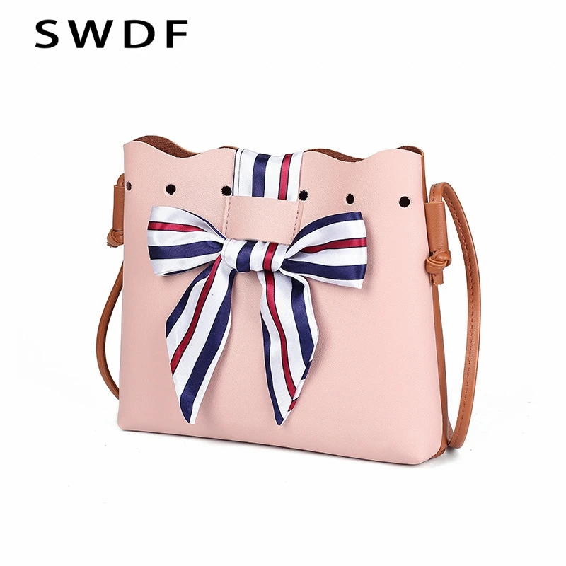 

SWDF Women Ribbon Bow Crossbody Bag Cute Color Stitching Bag Flap Shell Shoulder Clucthes Hand Bag Ladies SAC A Main for Girl