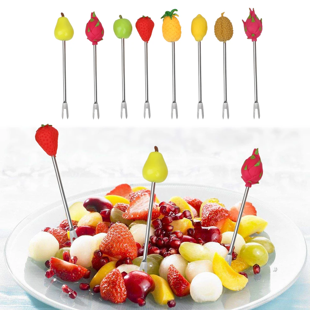 Cute Fruit Pattern Fruit Fork Creative Party Decoration Stainless Steel Snack Cake Dessert Food